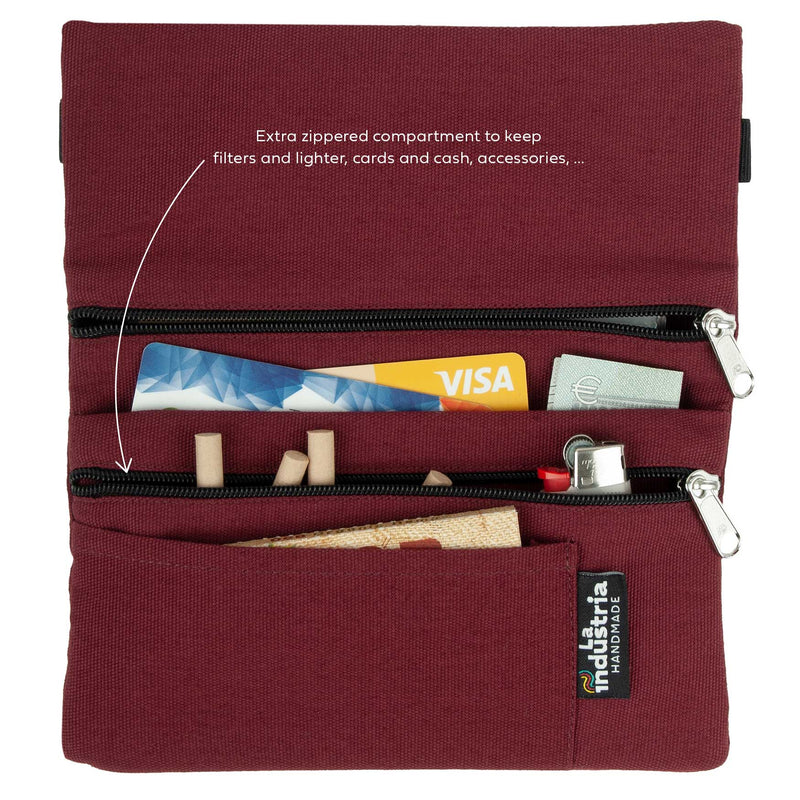 Organic cotton pouch for rolling tobacco and accessories 'Maroon'