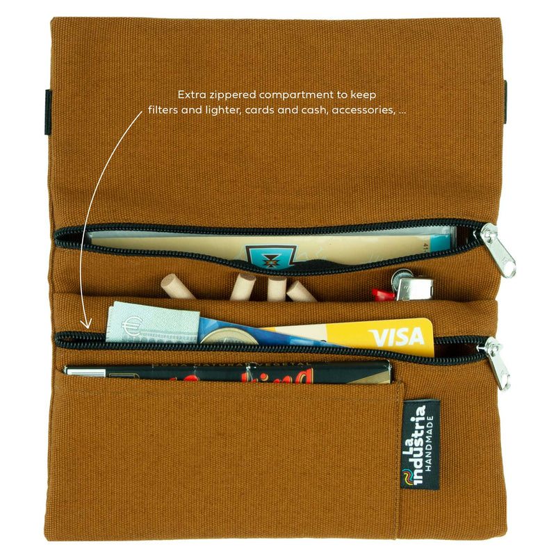 Organic cotton pouch for rolling tobacco and accessories 'Brown'