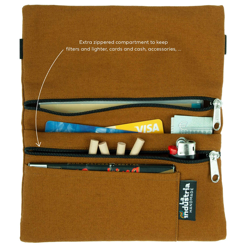 Organic cotton pouch for rolling tobacco and accessories 'Brown'