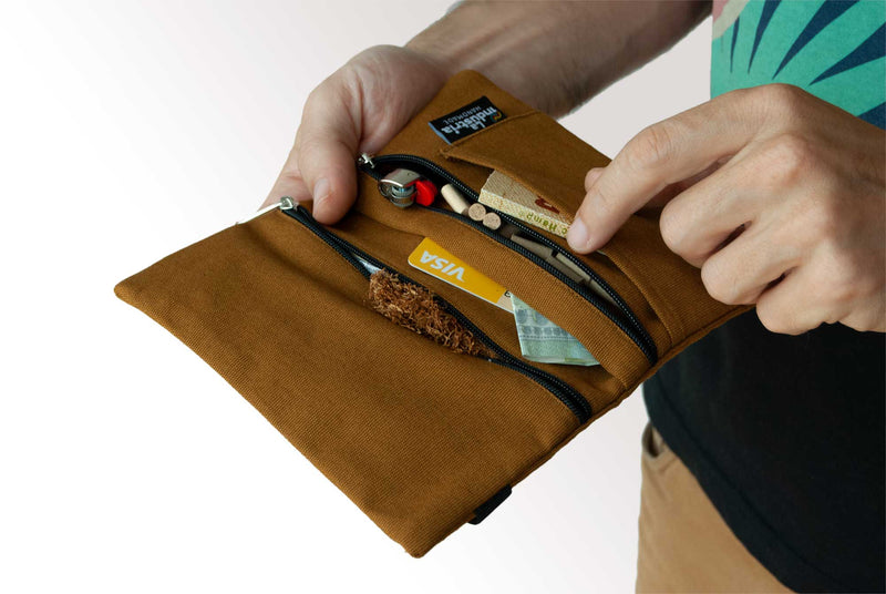 Organic cotton pouch for rolling tobacco and accessories 'Brown'