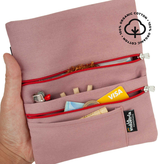 Tabaktasche mit doppeltem Reißverschluss aus Bio-Baumwolle „Pink“ 
