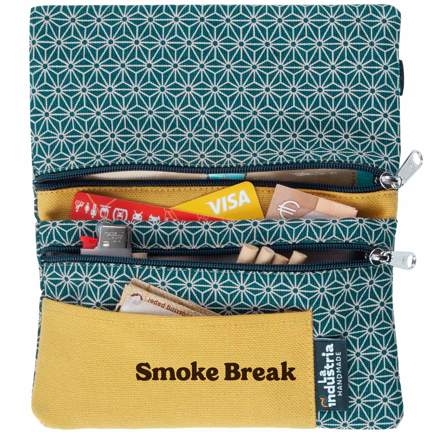 Tabaquera Cartera personalizada 'MAKI' – Funda personalizable de algodón orgánico con estampado geométrico japonés