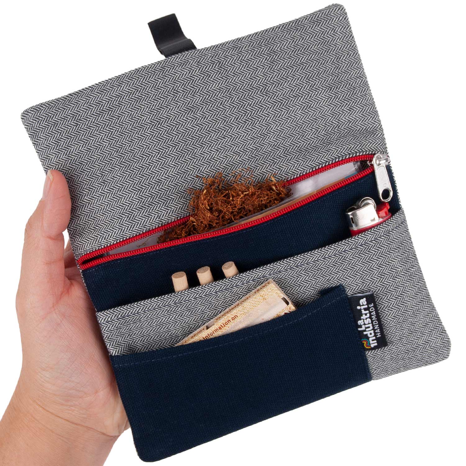 Tobacco pouch with compartments for accessories