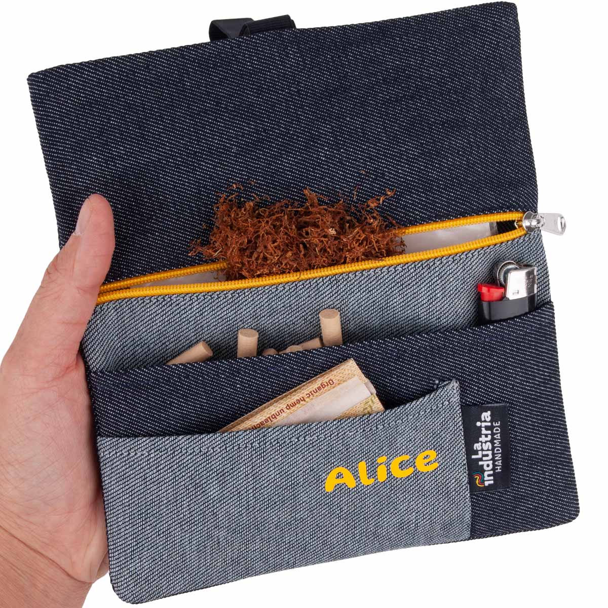 Personalised Denim Rolling Tobacco Pouch - Custom Text Jeans Pouch