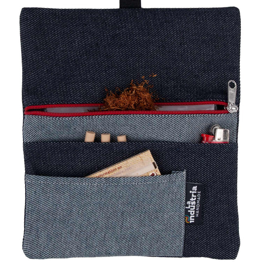 Denim pouch for rolling tobacco and accessories