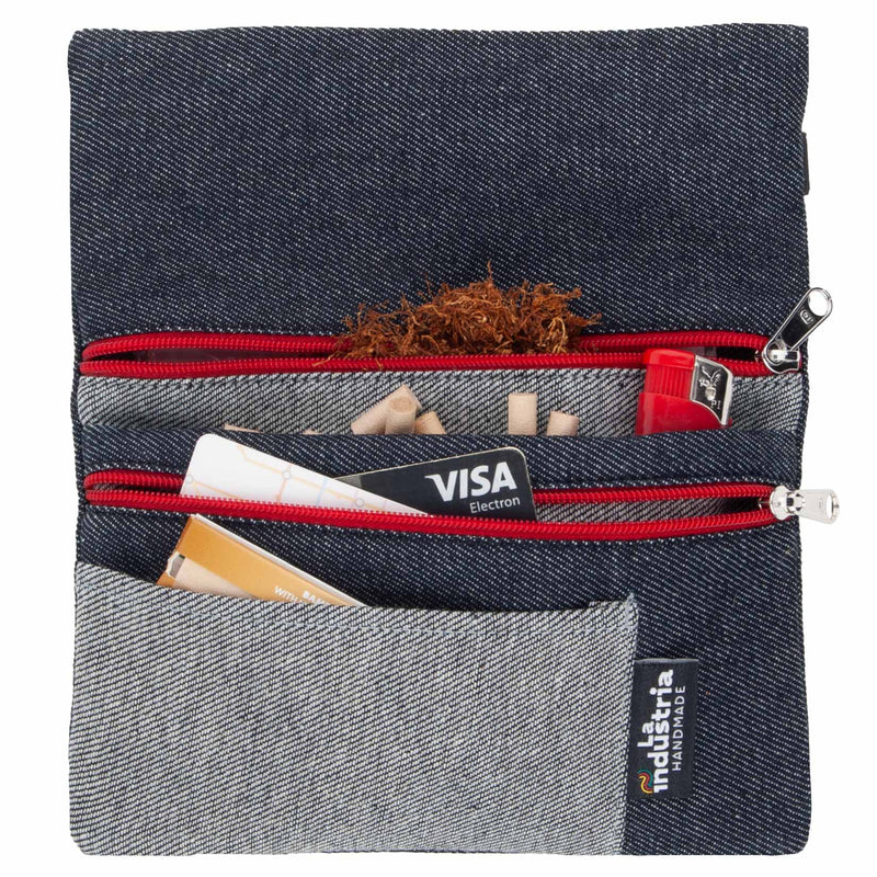 tobacco pouch with filters and papers Denim Tobacco Pouch Wallet Double Zip, Rolling Tobacco Case for Papers – La  industria Handmade