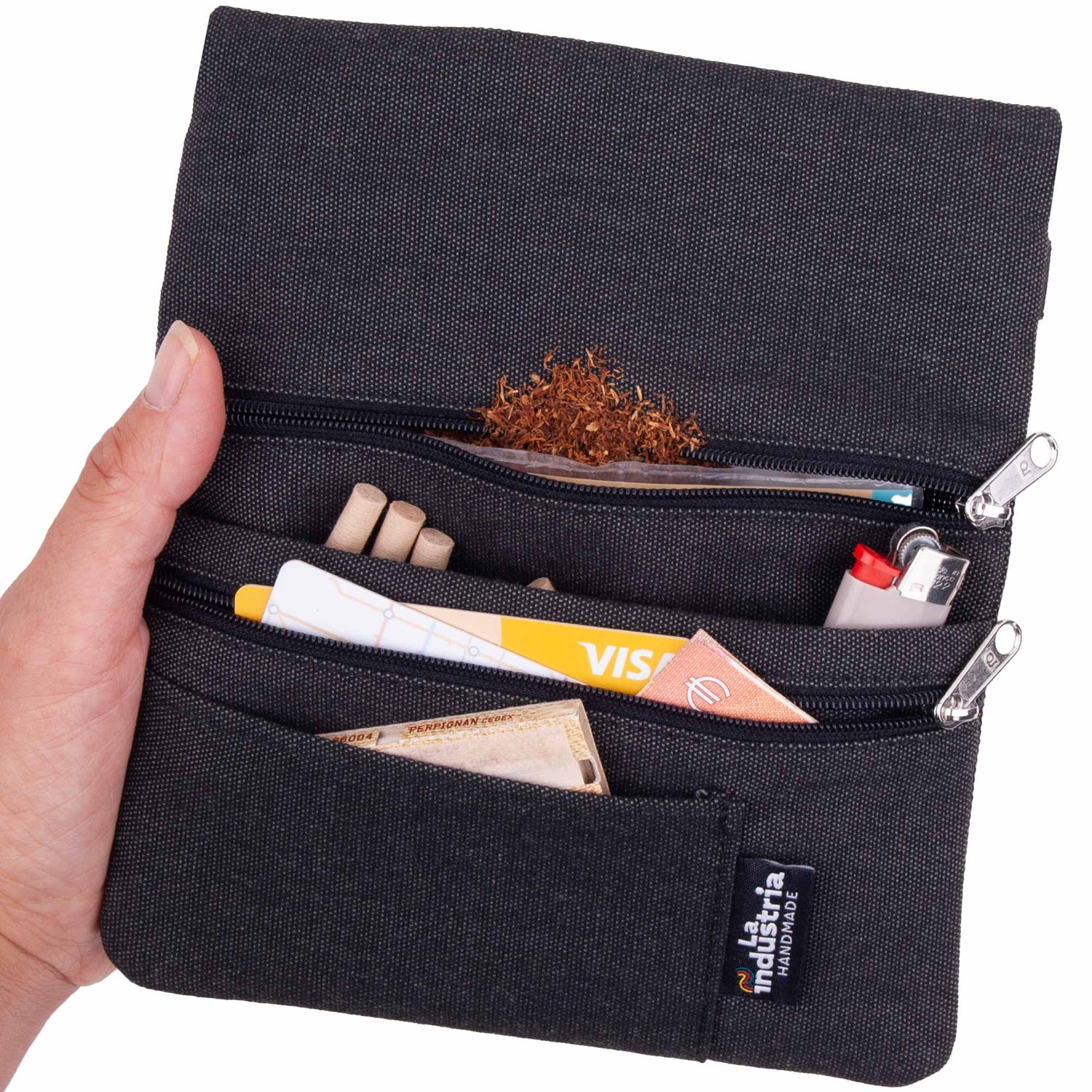 Tobacco Pouch & Mini Wallet | 2 Zippers, Water-Repellent