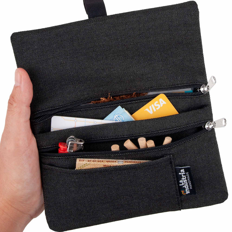 Liquid-Repellent Pouch with 2 Zipped Pockets for Rolling Tobacco and Accessories