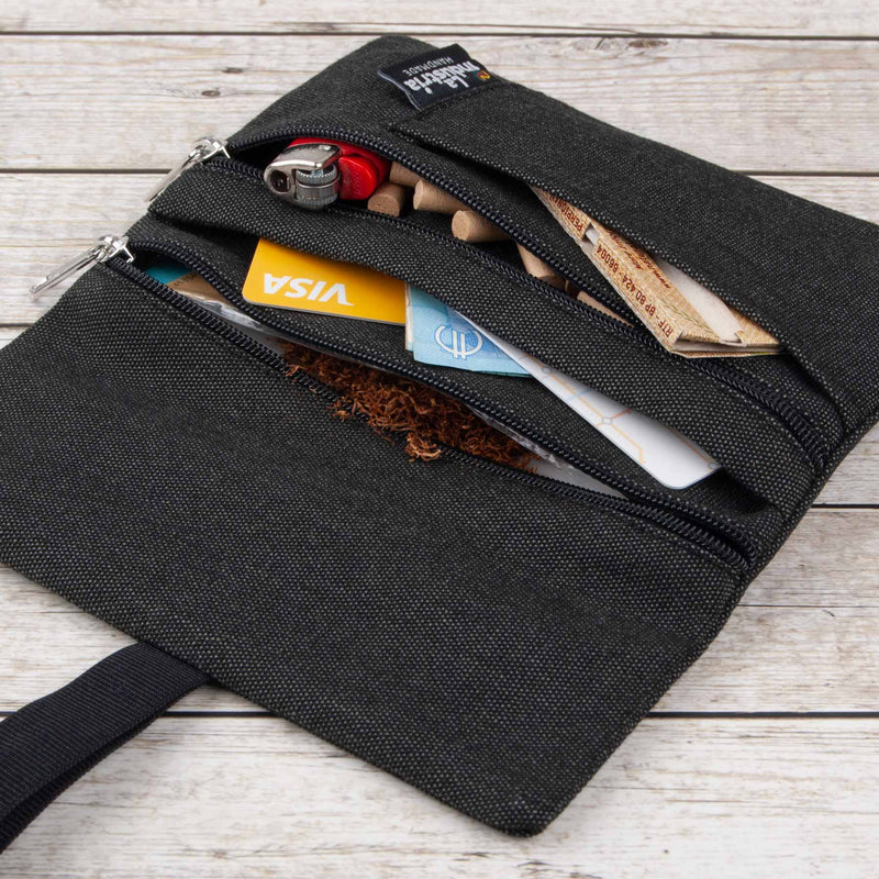 Liquid-Repellent Pouch with 2 Zipped Pockets for Rolling Tobacco and Accessories